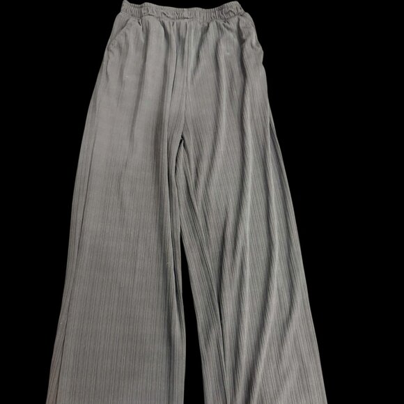 Gray Pleated Wide-Leg Pants - Picture 1 of 2